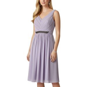 David's Bridal Lilac Chiffon Pleated Bridesmaid Prom Dress Crystal Belt Sz 6
